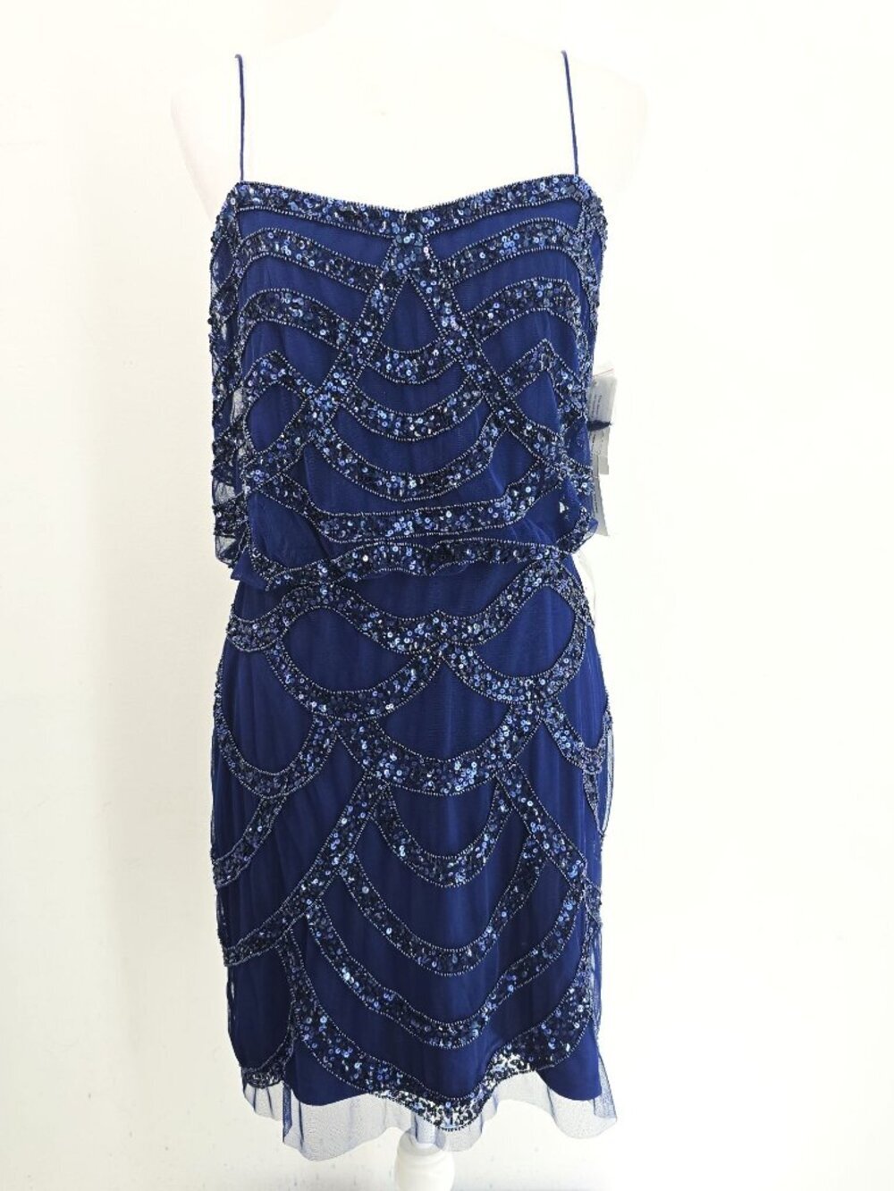 NWT Aidan Mattox Navy Deco Blouson Mesh Sequins Blouson Party Dress Women  10